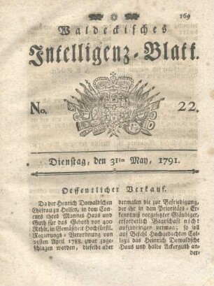 No. 22, Dienstag, den 31ten May, 1791