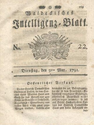 No. 22, Dienstag, den 31ten May, 1791