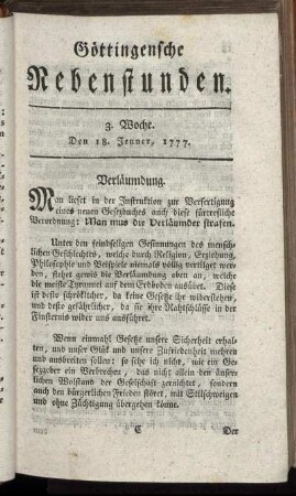 3. Woche. Den 18. Jenner, 1777
