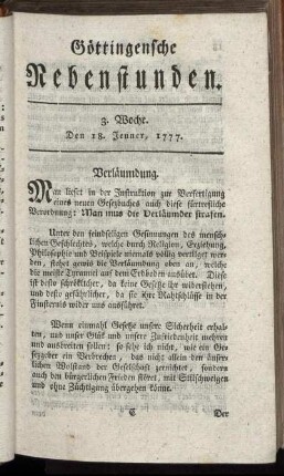 3. Woche. Den 18. Jenner, 1777