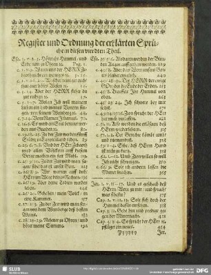 Register und Ordnung der erklärten Sprüche in diesen vierdten Theil