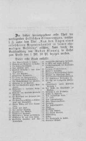 Inhaltsverzeichnis des früher herausgegebenen ersten Theils der Hessischen Erinnerungen.