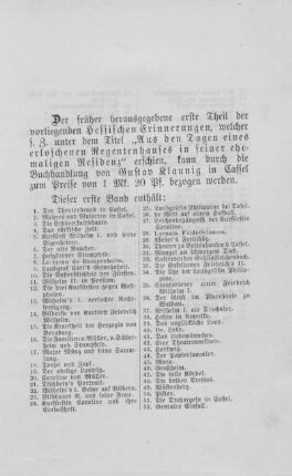 Inhaltsverzeichnis des früher herausgegebenen ersten Theils der Hessischen Erinnerungen.