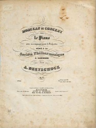 Morceau de concert : pour le piano avec accompagnement d'orchestre ; op. 27