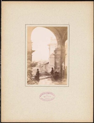 Blick aus der oberen Loggia, Rom: Ansicht (aus: Idealprojekt für ein Deutsches Künstlerheim und -werkstatt in Rom, 1886)