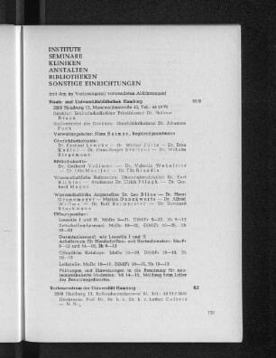 Institute. Seminare. Kliniken. Bibliotheken. Sonstige Einrichtungen