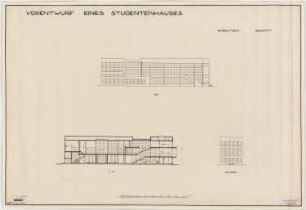 Studentenhaus, Berlin-Charlottenburg: Vorentwurf, Ansichten, Schnitt 1:200