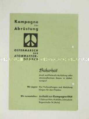 Propagandaflugblatt von der "Kampagne für Abrüstung" zum Ostermarsch gegen Atomwaffen