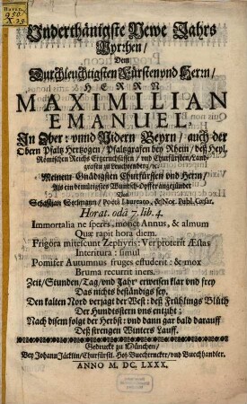 Neue-Jahrs-Myrrhen, dem Durchl. Fürsten Maximilian Emanuel ... angezündet