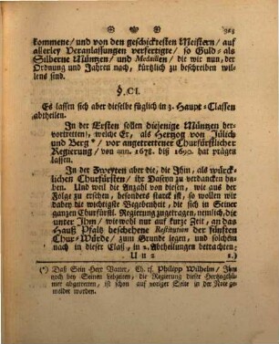Versuch einer Sammlung von Pfältzischen Medaillen, Schau-, Gedächtnis- und allerley andern Müntzen, [I. Theil]. ... in sich begreiffend die Müntzen des zweyten Churfürsten von der Neuburgischen Linie, Johann Wilhelm