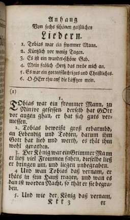 Anhang Von sechs schönen geistlichen Liedern.
