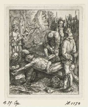 Christus wird an das Kreuz genagelt, Blatt 15 der Folge "Passion"