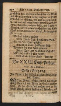 Die XXIII. Buß-Predigt, Anno 1726. gehalten.