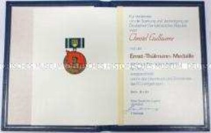 Verleihungsurkunde zur Ernst-Thälmann-Medaille