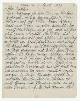 Brief von Hannah Höch und Til Brugman an Grete König. Den Haag