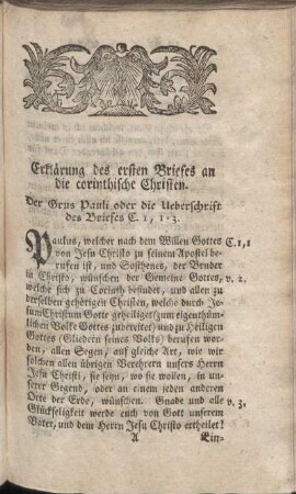 Erklärung des ersten Briefes an die corinthische Christen.