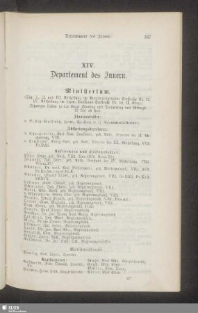 XIV. Departement des Innern