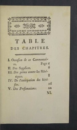 Table des chapitres.