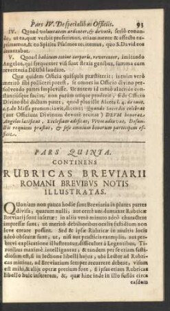 Pars Quinta. Continens Rubricas Breviarii Romani Brevibus Notis Illustratas.
