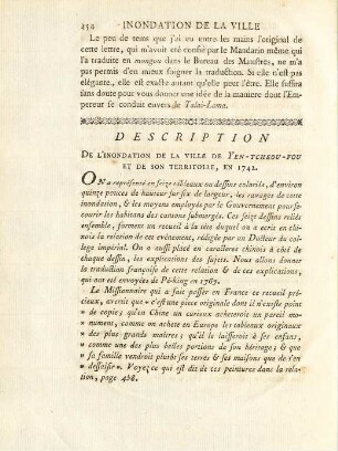 Description de l'inondation de la ville de Yen-tcheou-fou, en 1742