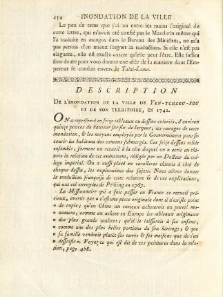 Description de l'inondation de la ville de Yen-tcheou-fou, en 1742