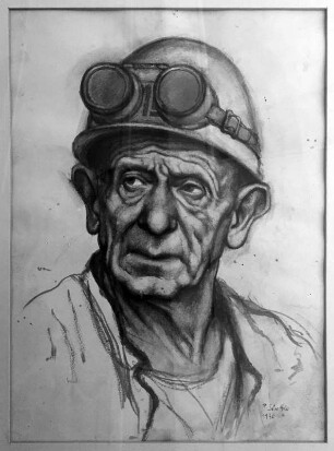Arbeiterportrait mit Schutzhelm, frontal