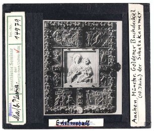 Aachen: Domschatz, Goldener Buchdeckel mit Elfenbein, 10. Jhd.