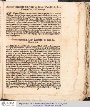 Extract Schreibens deß Herrn Castellani Geneßth de dato Grachariß 19. Martii 1656