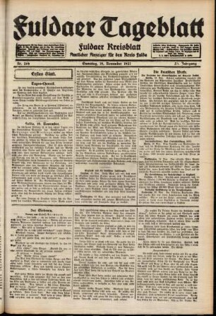 Erste Ausgabe vom Samstag, den 19. November 1921.