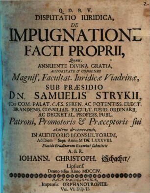Disputatio Iuridica, De Impugnatione Facti Proprii