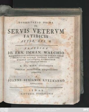 Dissertatio 1: Dissertatio ... De Servis Vetervm Fatidicis Actor. XVI. 16