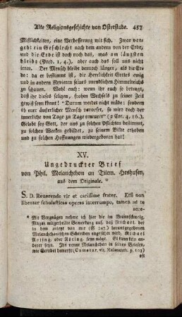XV. Ungedruckter Brief von Phil. Melanchthon an Tilem. Heshusen, aus dem Originale.