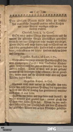 Den übrigen Raum nicht ledig zu lassen/ hat man etliche Zeugnisse aus der ersten Kirchen von solcher Materie anzufügen nicht undienlich erachtet.