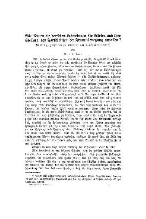 Wie können die deutschen Lehrerinnen ihr Wirken und ihre Stellung den Fortschritten der Frauenbewegung anpassen? : Vortrag, gehalten zu Weimar am 7. Oktober 1884