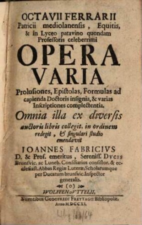 Opera varia ...
