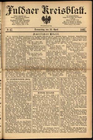 Erste Ausgabe vom Donnerstag, den 22. April 1897.