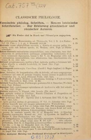 Antiquarischer Katalog von Ferdinand Steinkopf in Stuttgart. 224. 1879