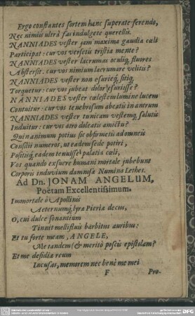 Ad Dn. Jonam Angelum, Poëtam Excellentissimum