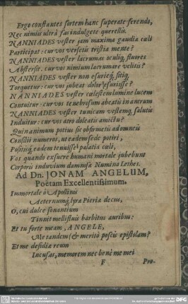 Ad Dn. Jonam Angelum, Poëtam Excellentissimum