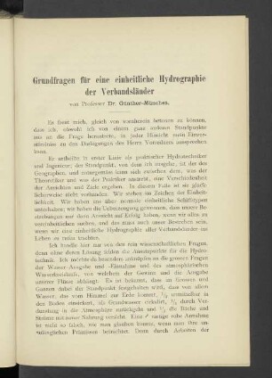Grundfragen für eine einheitliche Hydrographie der Verbandsländer