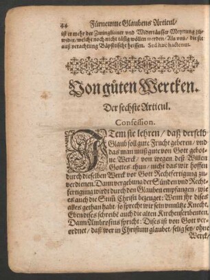 Von guten Wercken. Der sechste Articul.