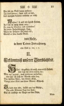 II. Erkänntniß unserer Sterblichkeit