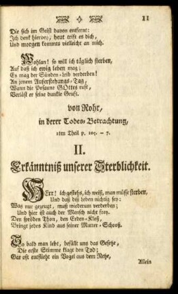II. Erkänntniß unserer Sterblichkeit