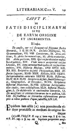 Caput V. De fatis disciplinarum, sive de earum origine et incrementis