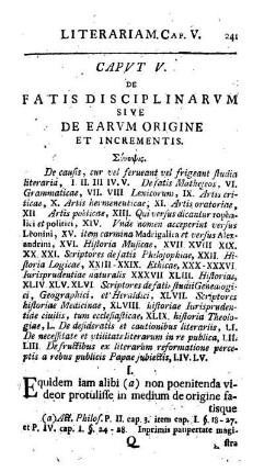 Caput V. De fatis disciplinarum, sive de earum origine et incrementis