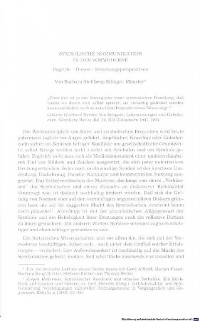 Symbolische Kommunikation in der Vormoderne : Begriffe, Thesen, Forschungsperspektiven