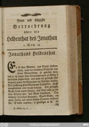 Neun und sechzigste Betrachtung über die Heldenthat des Jonathan 1. Sam. 14.