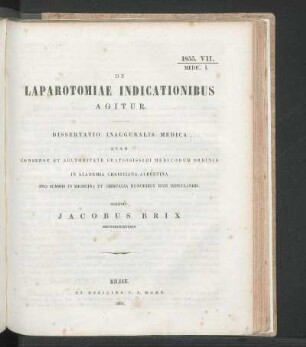 De Laparotomiae Indicationibus Agitur.