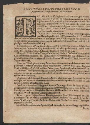 Libri Theologici, Theologorum Protestantium, Pontificiorum Et Caluinianorum.