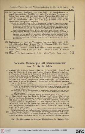 Persische Manuscripte mit Miniaturmalereien des 15. bis 18. Jahrh. (Nr. 277 - 286)